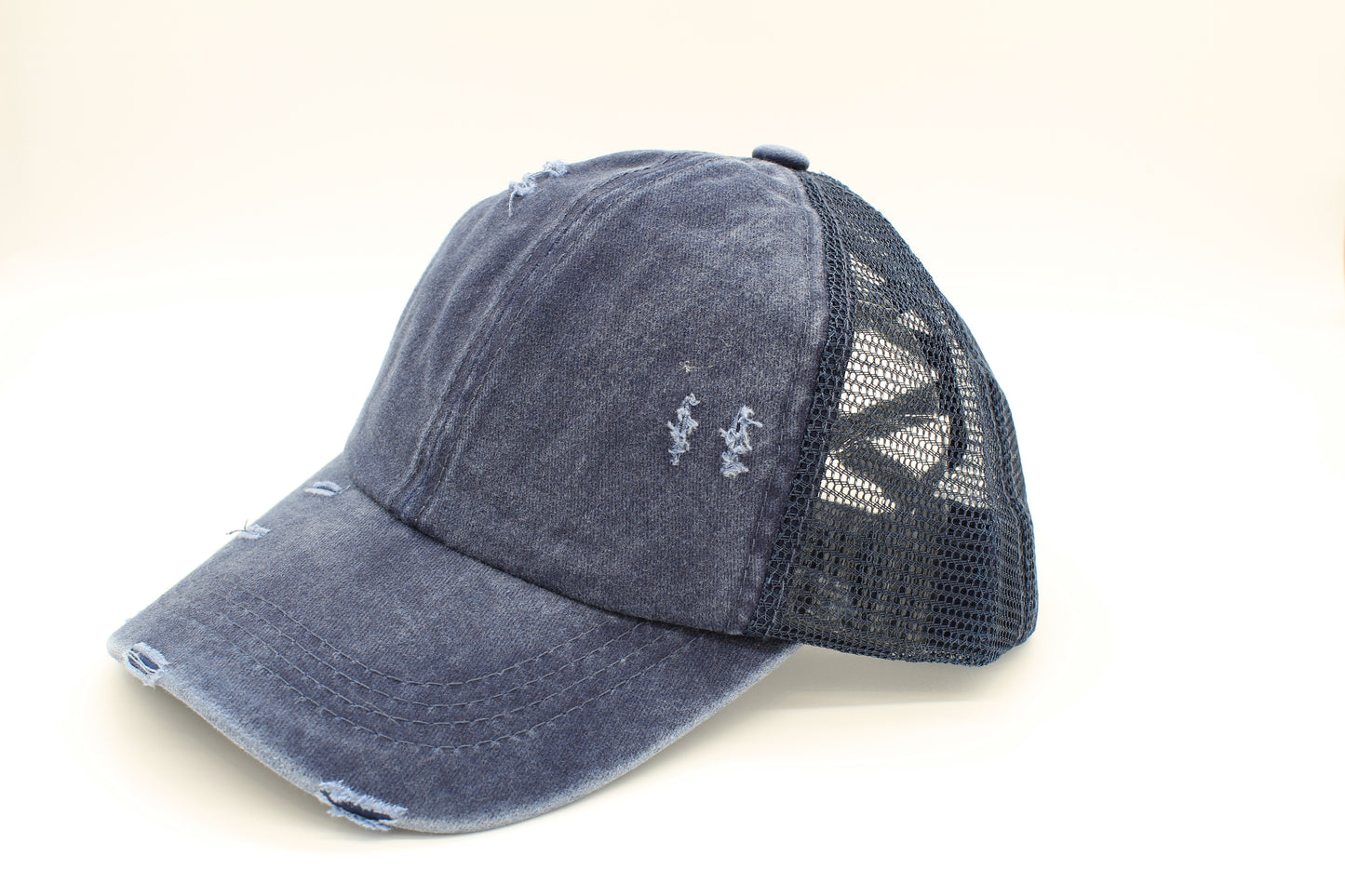 Distressed Navy Ponytail Trucker Hat