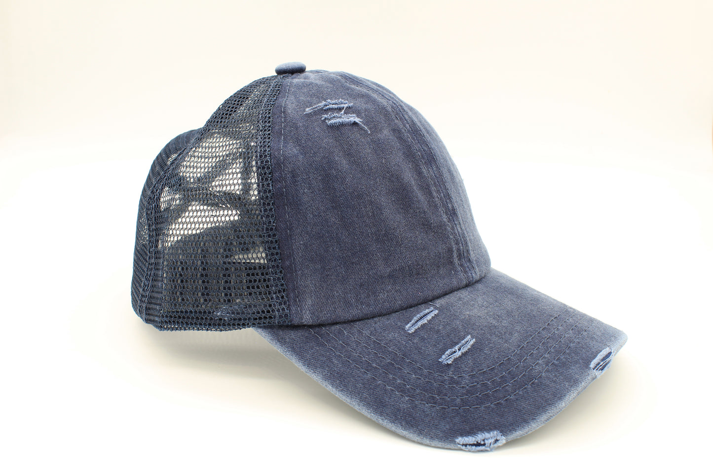 Distressed Navy Ponytail Trucker Hat