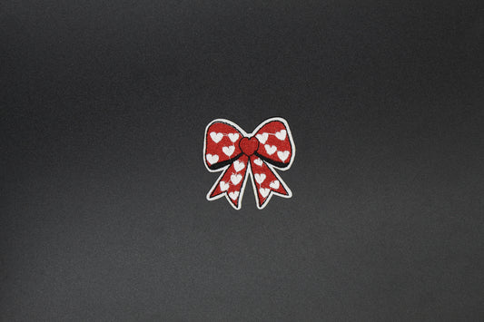 Red & White Heart Bow Iron-On Patch