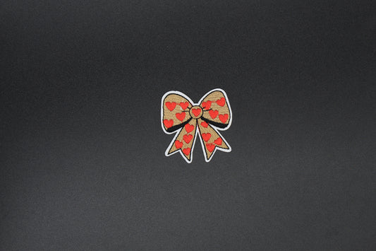 Tan & Red Heart Bow Iron-On Patch
