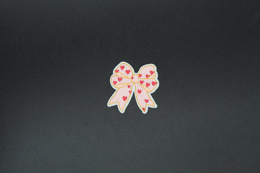 Pastel Pink & Gold Heart Bow Iron-On Patch