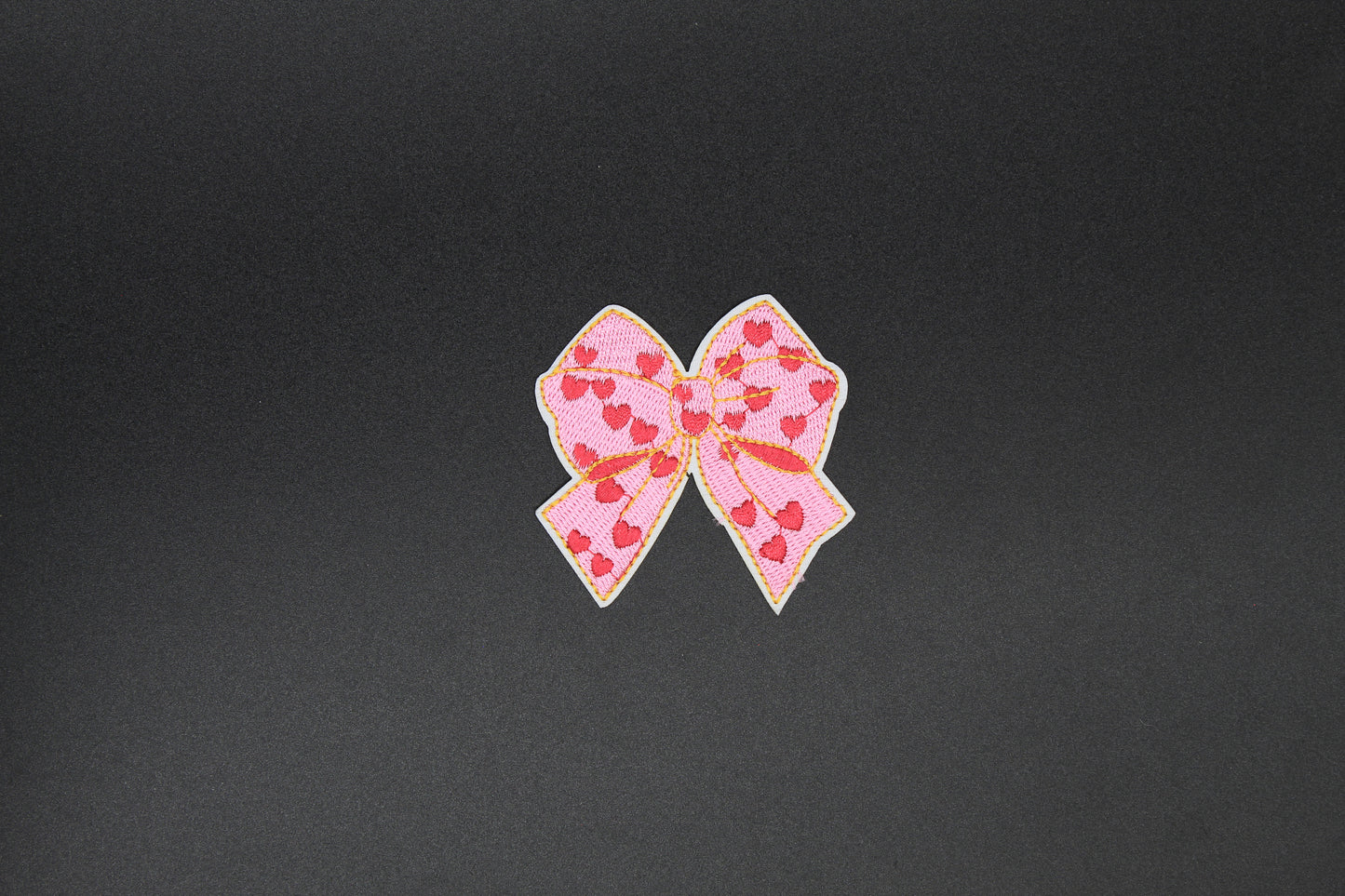 Bright Pink & Gold Heart Bow Iron-On Patch