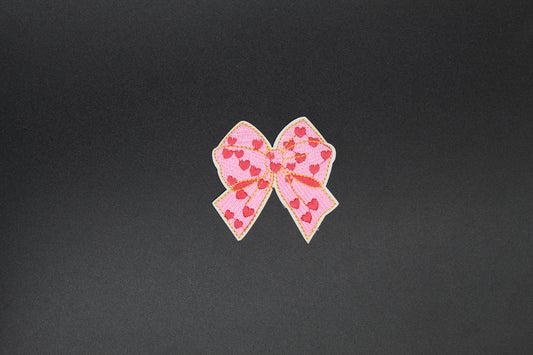 Bright Pink & Gold Heart Bow Iron-On Patch
