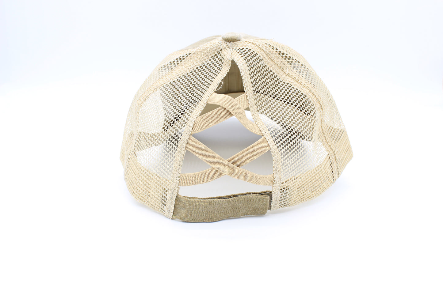 Distressed Khaki Ponytail Trucker Hat