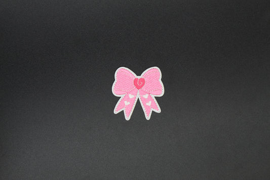Soft Pink Heart Center Bow Iron-On Patch