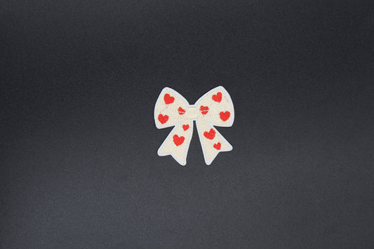 Vintage Cream Heart Bow Iron-On Patch