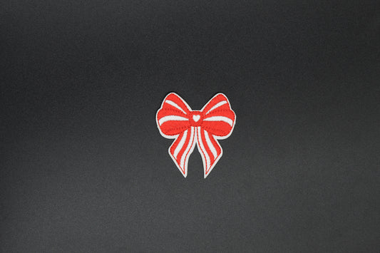 Candy Stripe Heart Center Bow Iron-On Patch