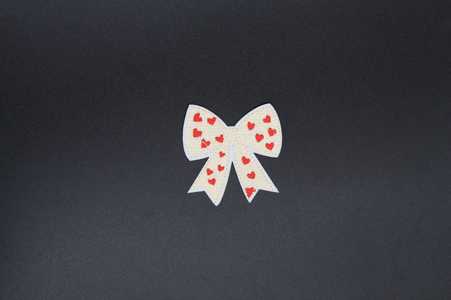 Scattered Heart Cream Bow Iron-On Patch