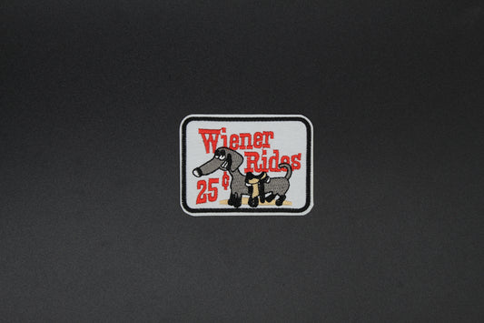 Wiener Rides 25¢ Funny Dachshund Embroidered Patch