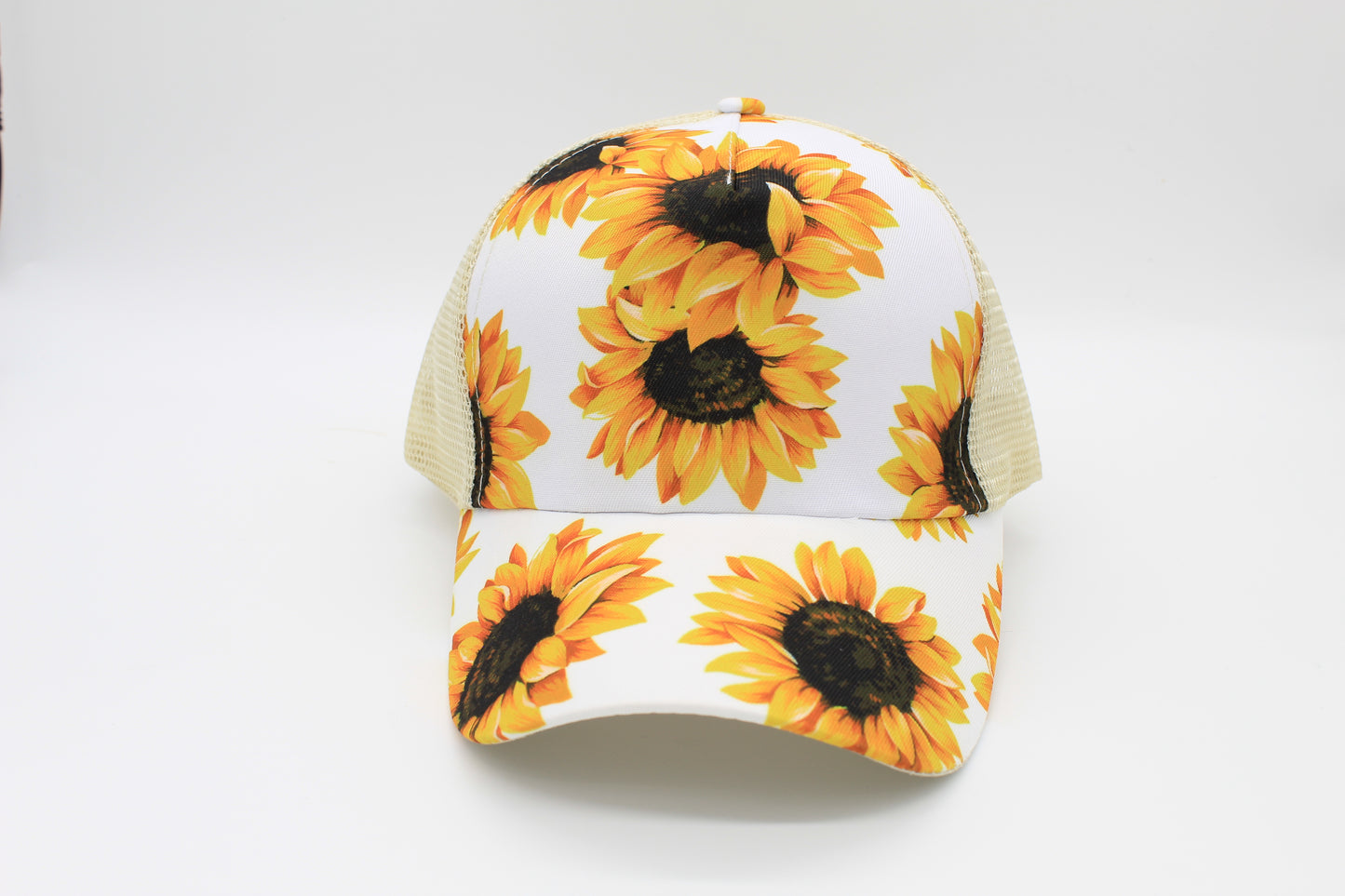 Sunflower Ponytail Criss Cross Hat (White)