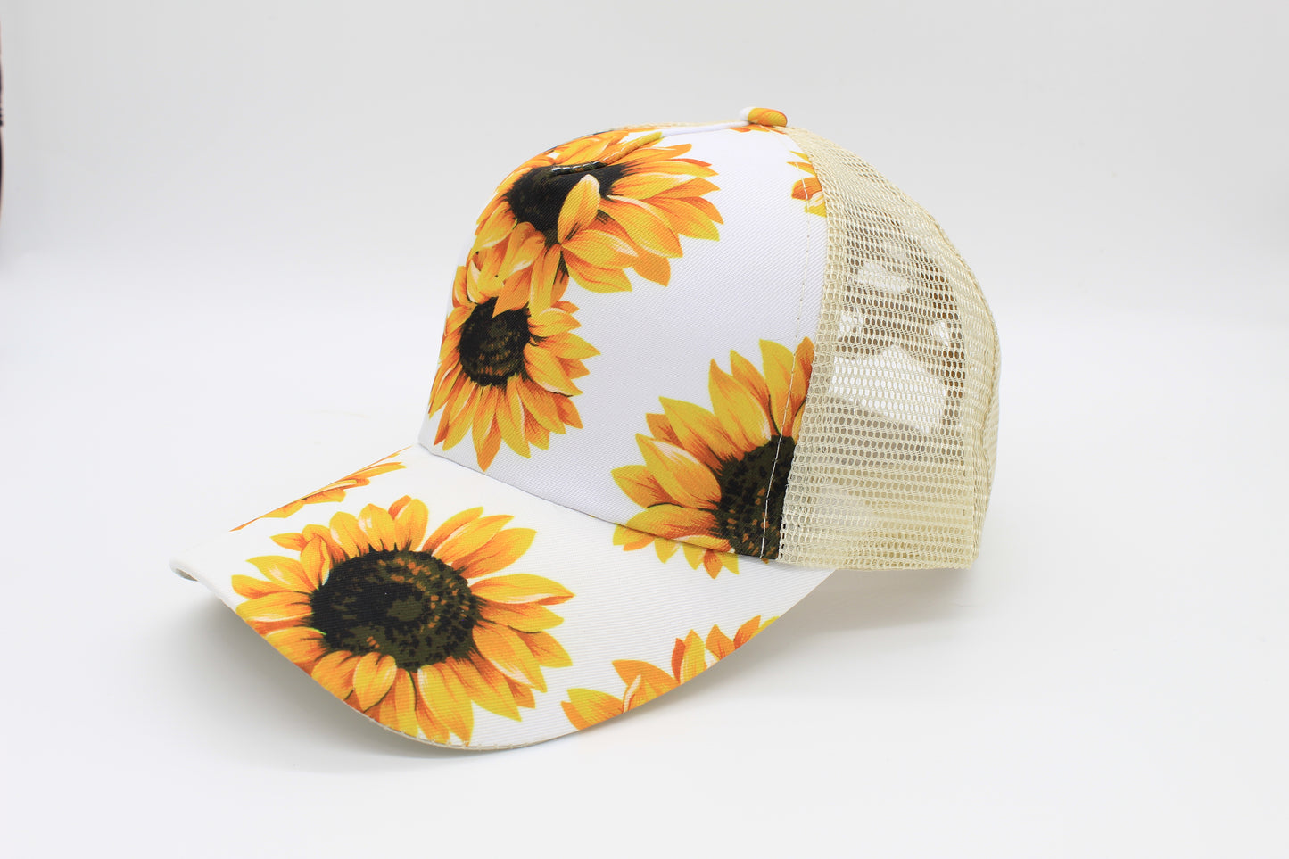 Sunflower Ponytail Criss Cross Hat (White)