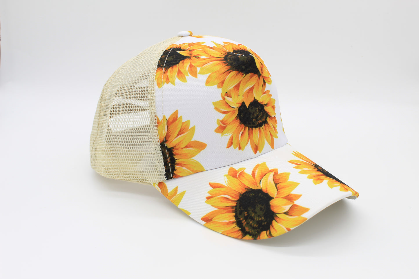 Sunflower Ponytail Criss Cross Hat (White)