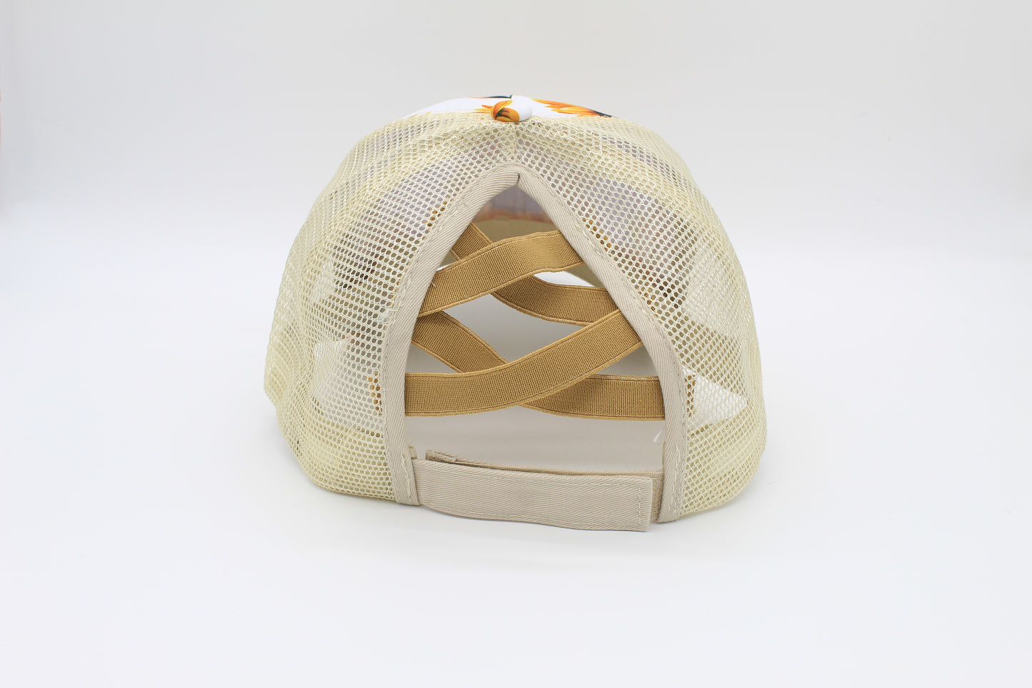 Sunflower Ponytail Criss Cross Hat (White)