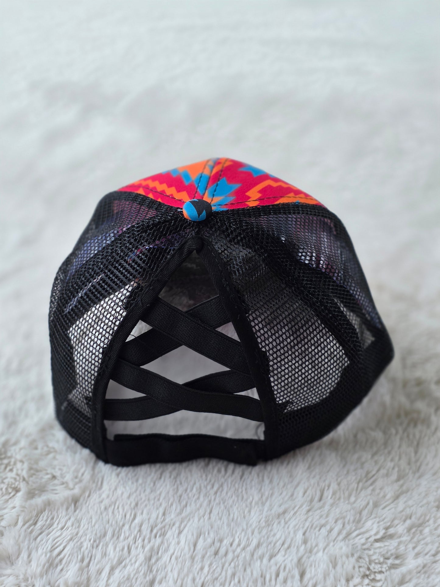 Vibrant Southwest Aztec Criss Cross Ponytail Hat