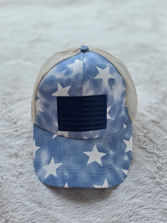 Blue Stars American Flag Trucker Hat