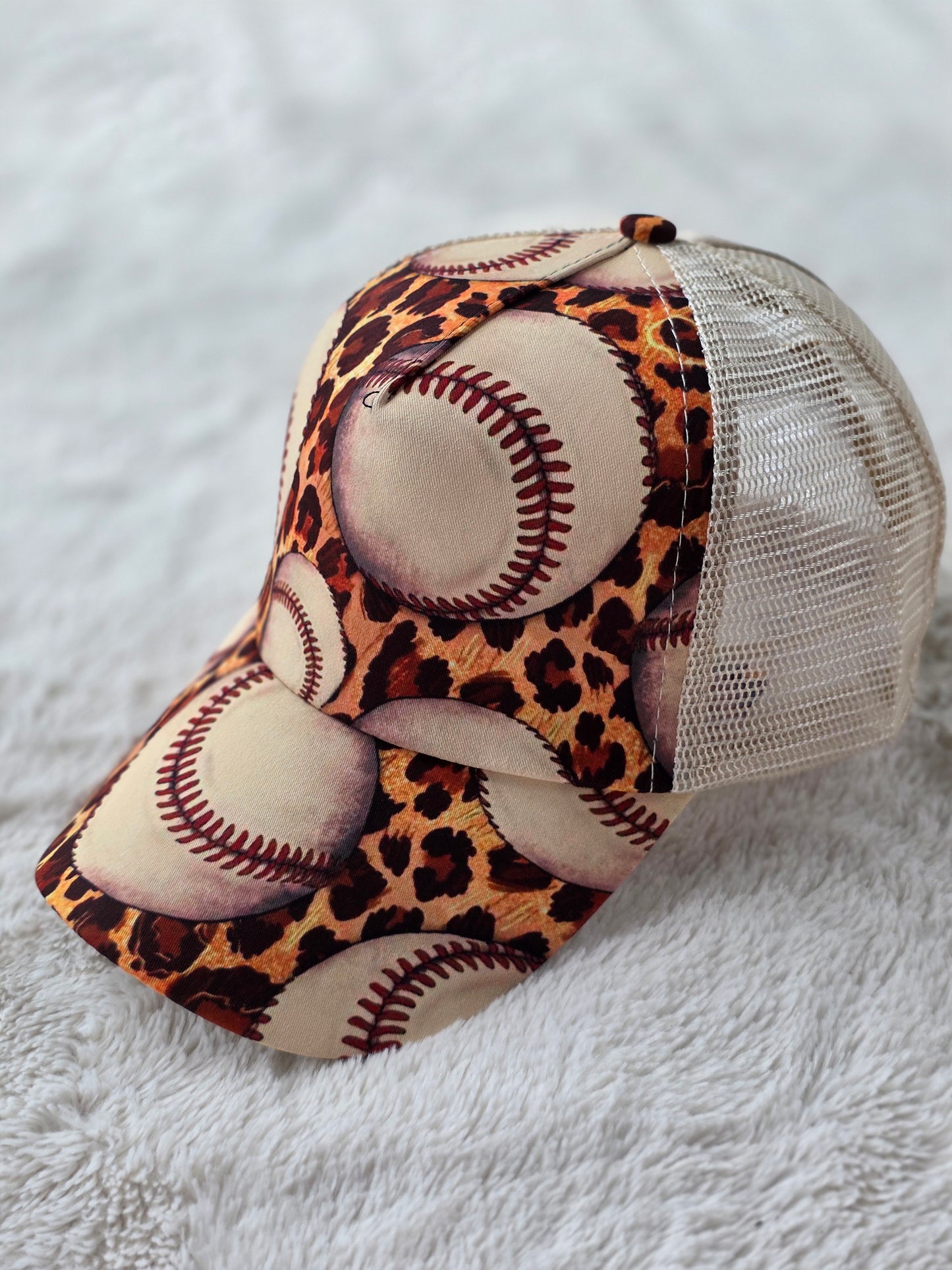 Leopard Baseball Criss Cross Ponytail Hat