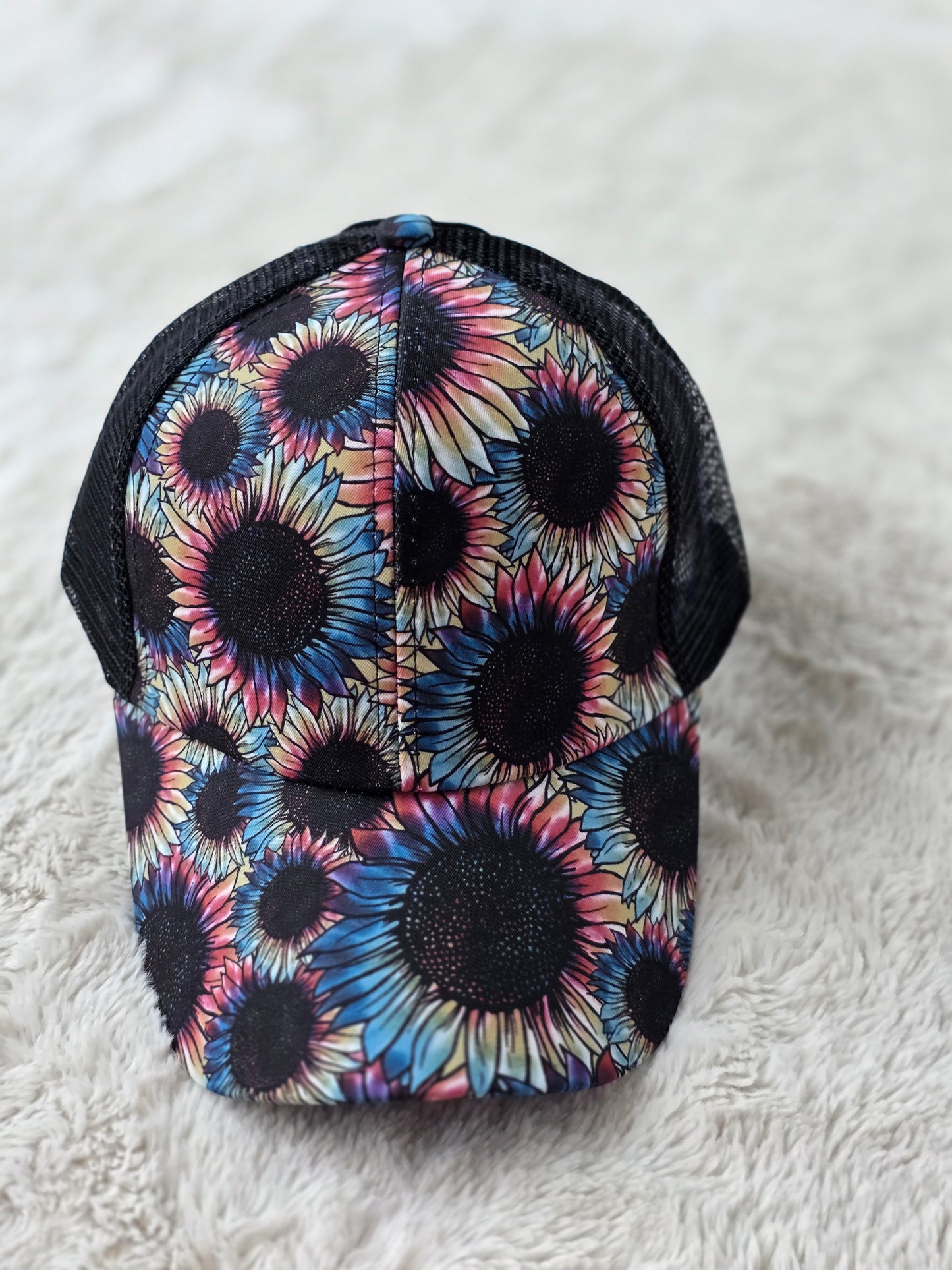 Watercolor Sunflower Criss Cross Ponytail Hat