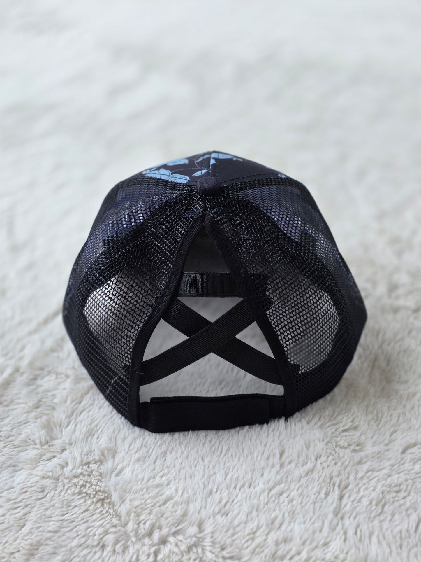 Midnight Blue Floral Criss Cross Ponytail Hat