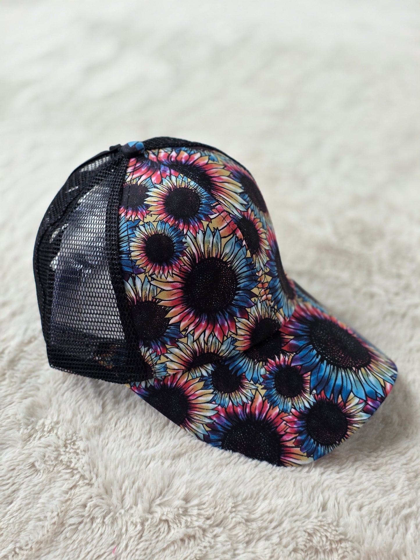 Watercolor Sunflower Criss Cross Ponytail Hat