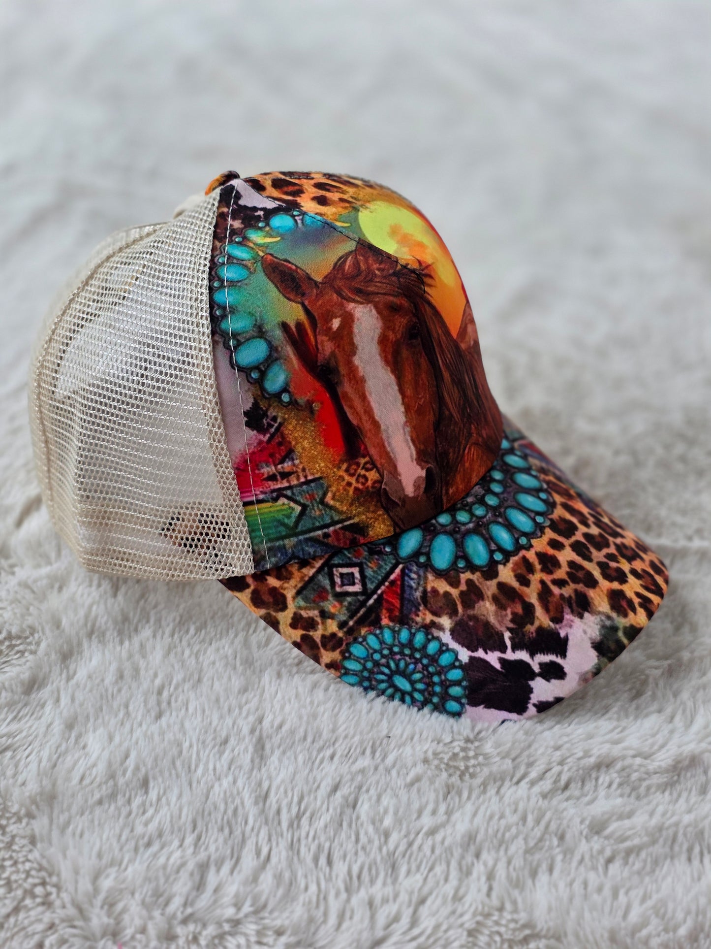 Desert Spirit Horse Criss Cross Ponytail Hat