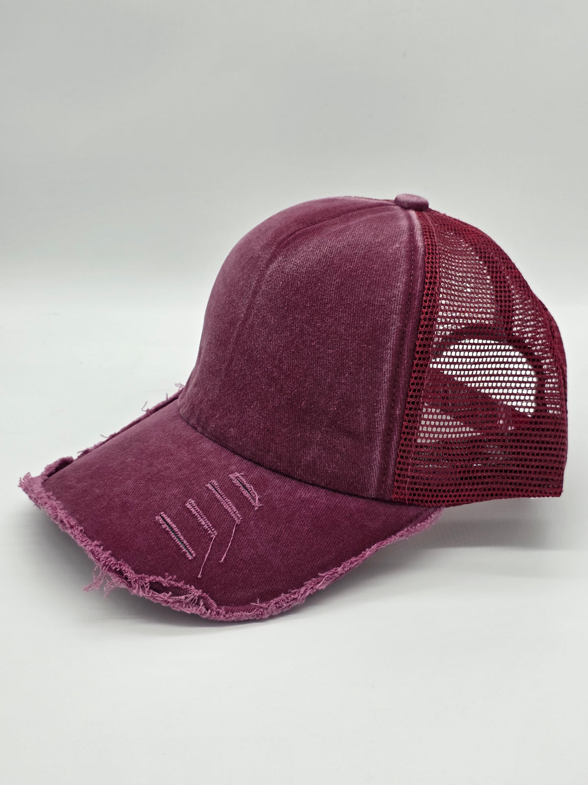 Burgundy Distressed Foam Trucker Hat
