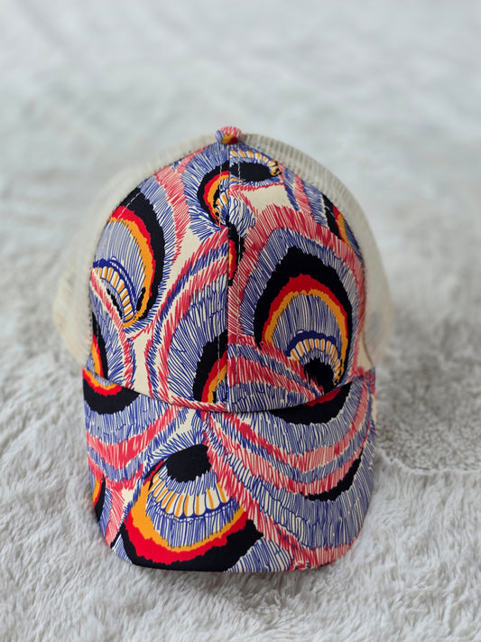 Abstract Rainbow Criss Cross Ponytail Hat