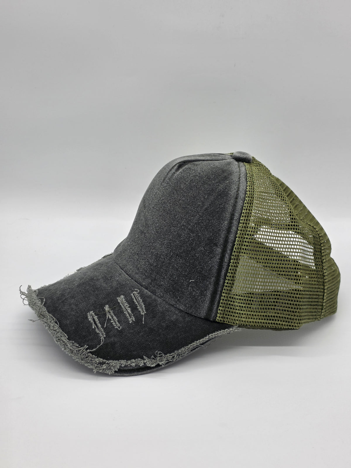 Distressed Black & Olive Foam Trucker Hat