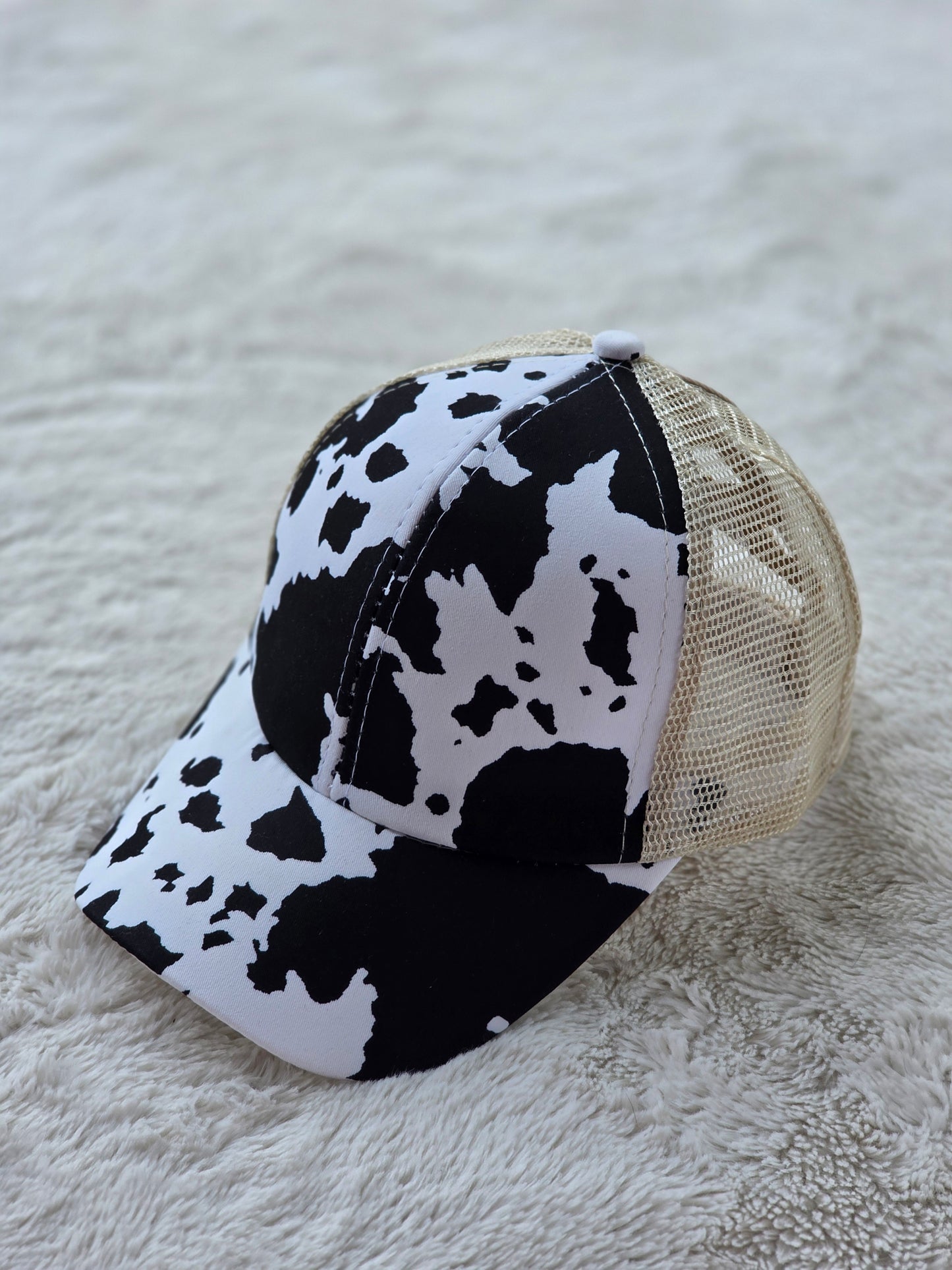 Youth Black Cow Print Trucker Hat