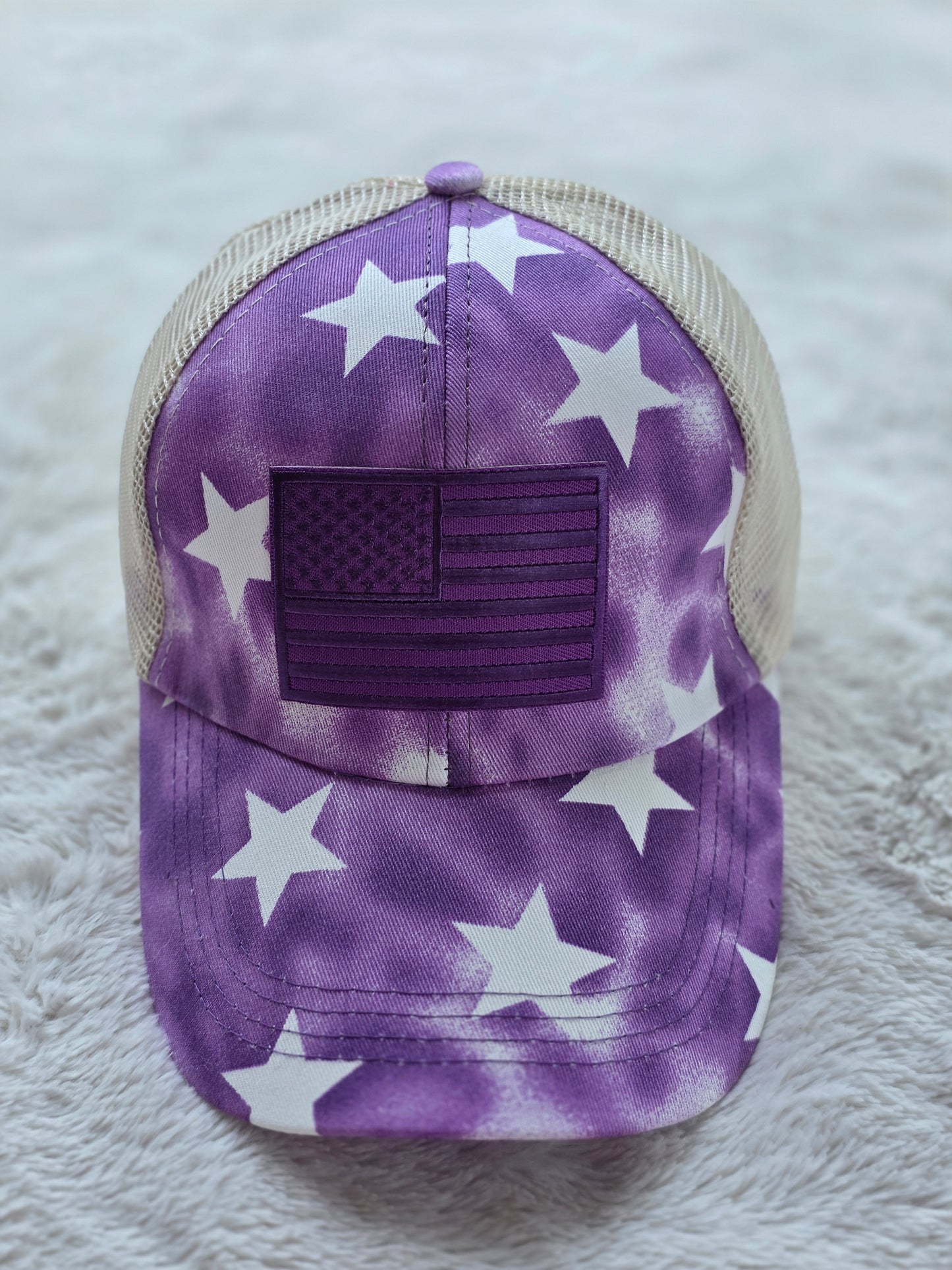 Purple Stars American Flag Trucker Hat