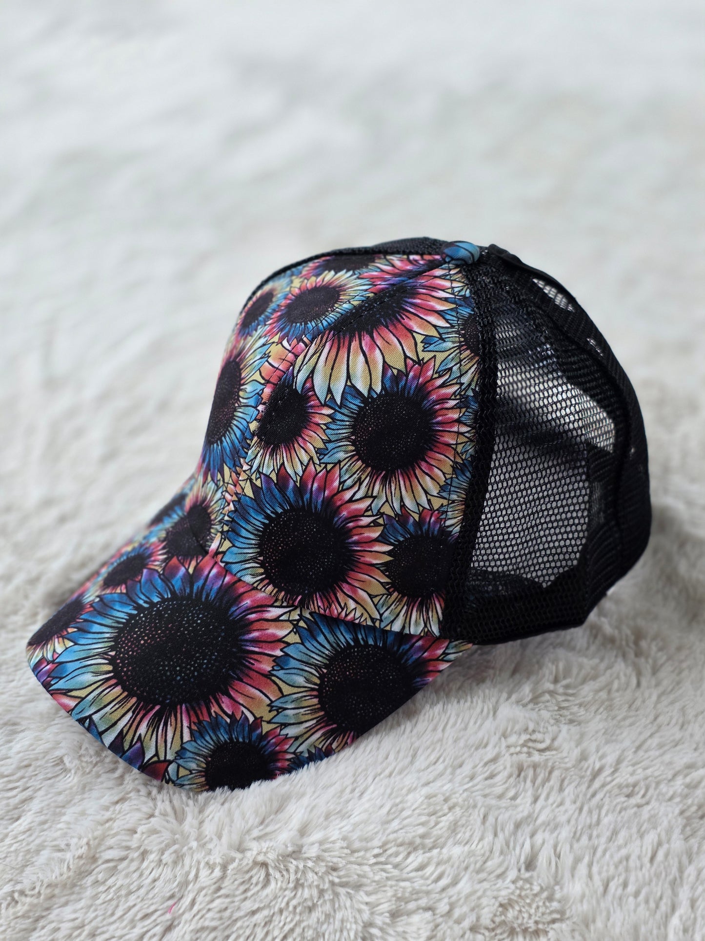 Watercolor Sunflower Criss Cross Ponytail Hat