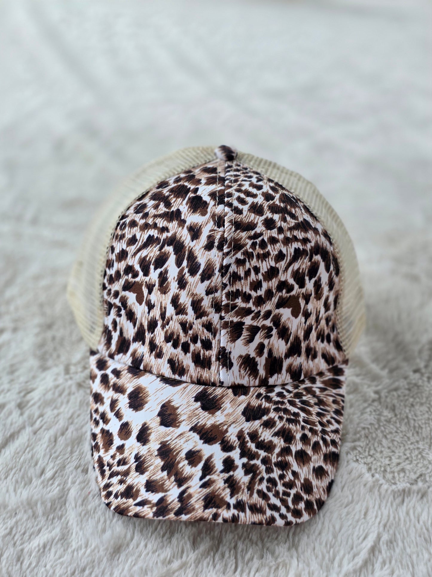 Leopard Print Criss Cross Ponytail Hat