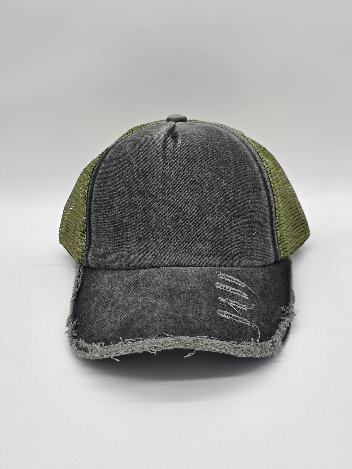 Distressed Black & Olive Foam Trucker Hat