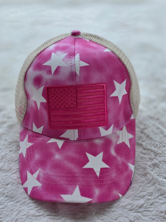 Pink Stars American Flag Trucker Hat