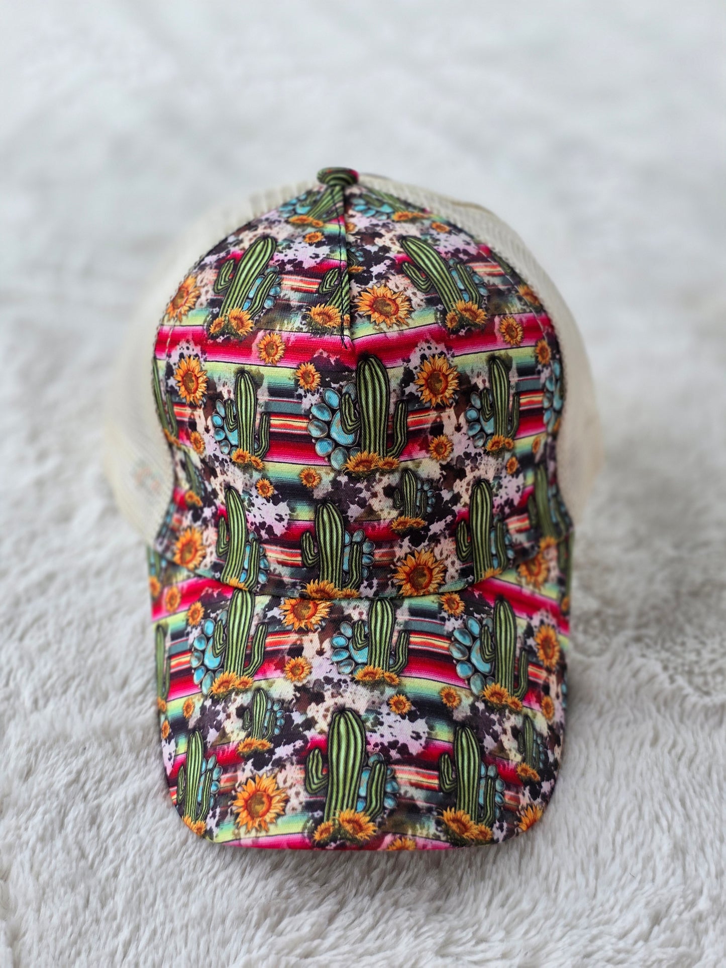 Desert Cactus Serape Criss Cross Ponytail Hat