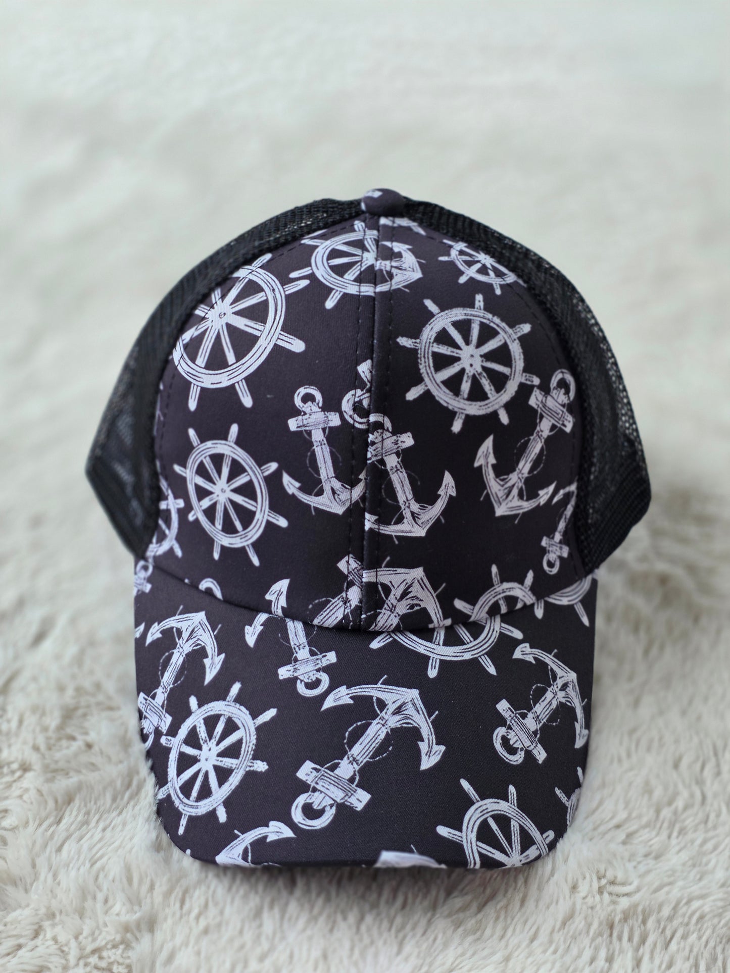 Nautical Anchor Criss Cross Ponytail Hat