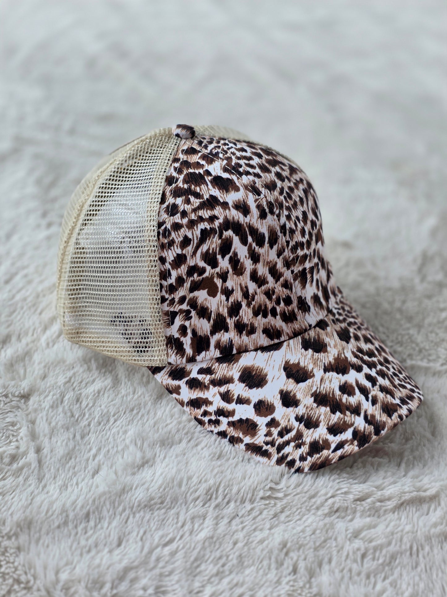 Leopard Print Criss Cross Ponytail Hat
