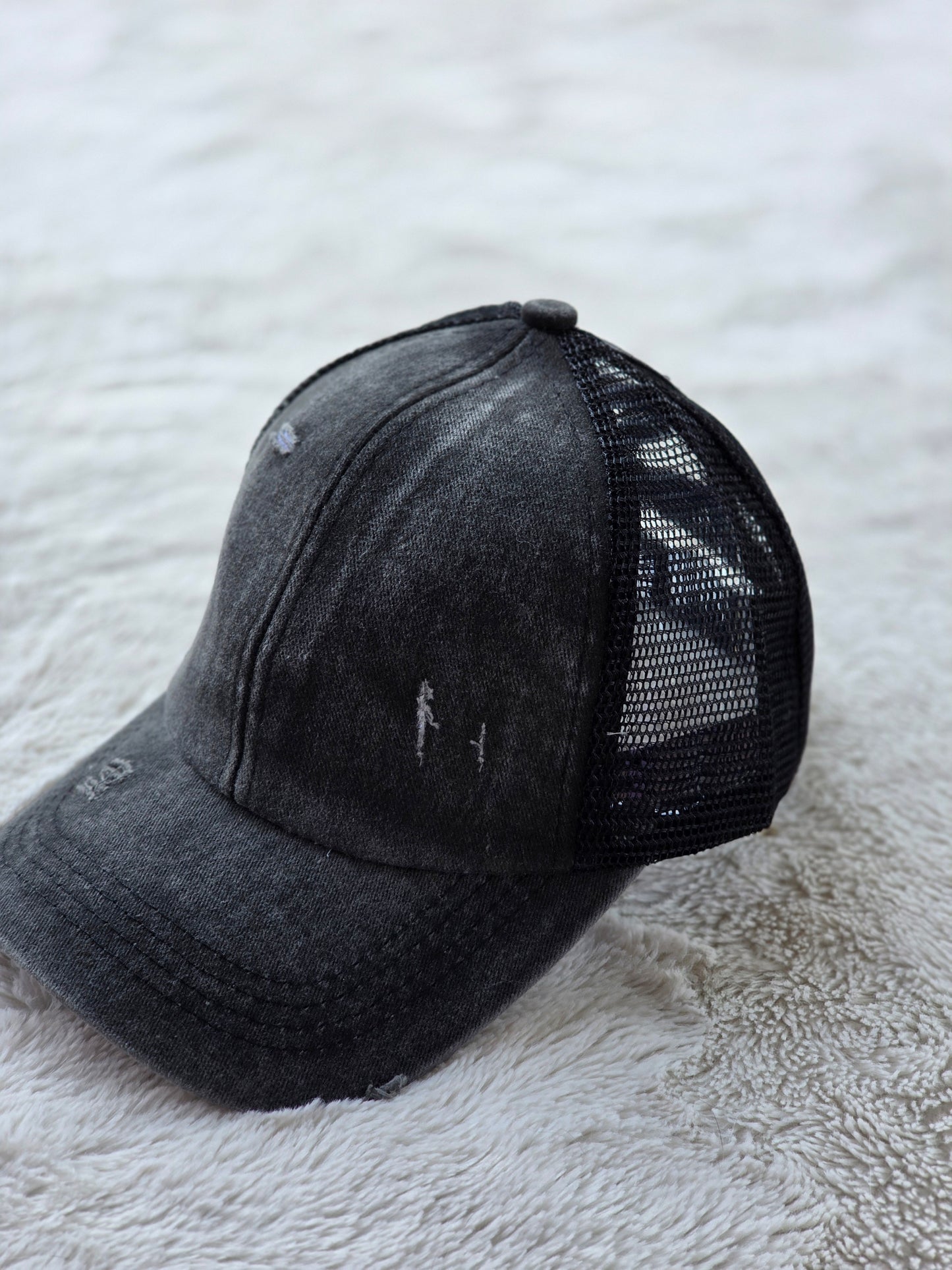 Youth Distressed Black Trucker Hat