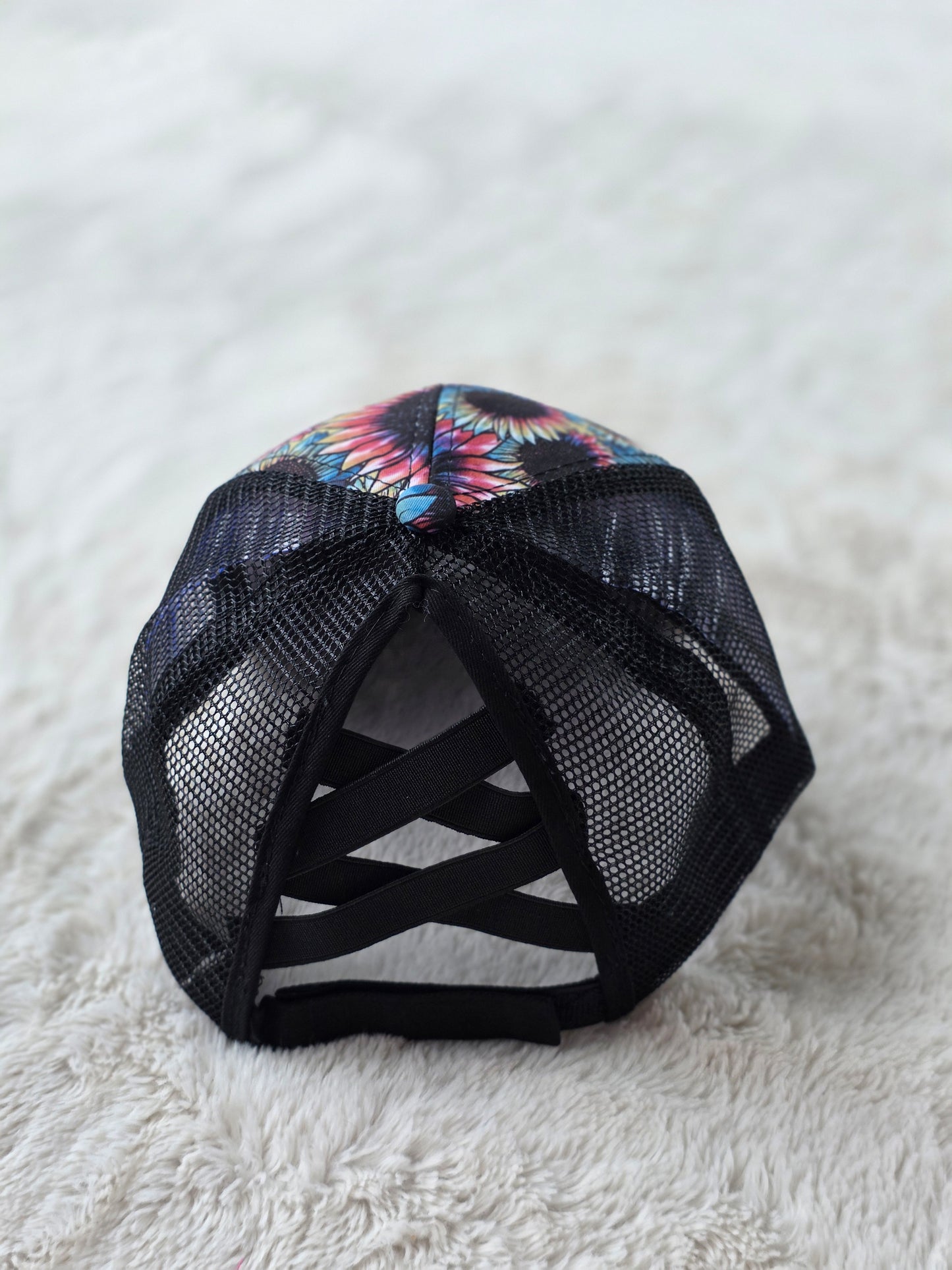 Watercolor Sunflower Criss Cross Ponytail Hat