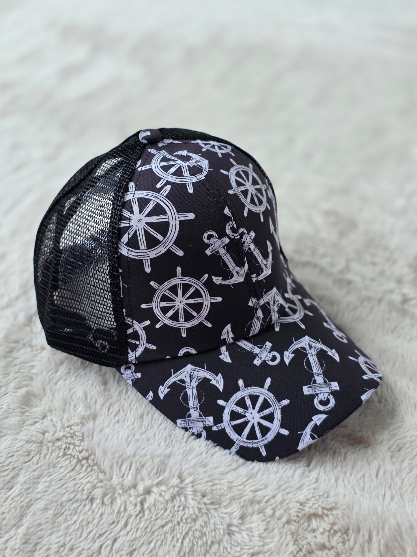 Nautical Anchor Criss Cross Ponytail Hat