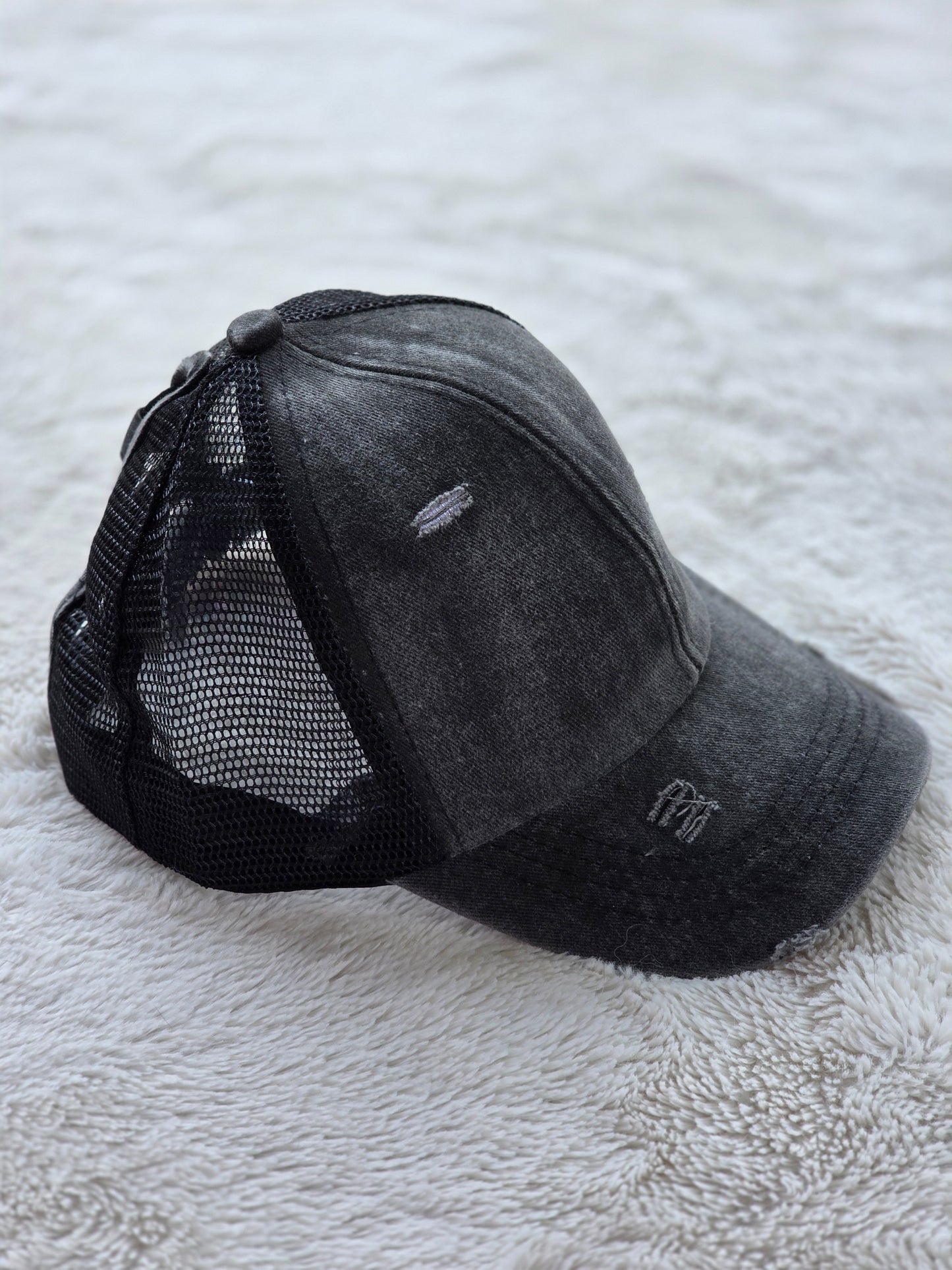 Youth Distressed Black Trucker Hat