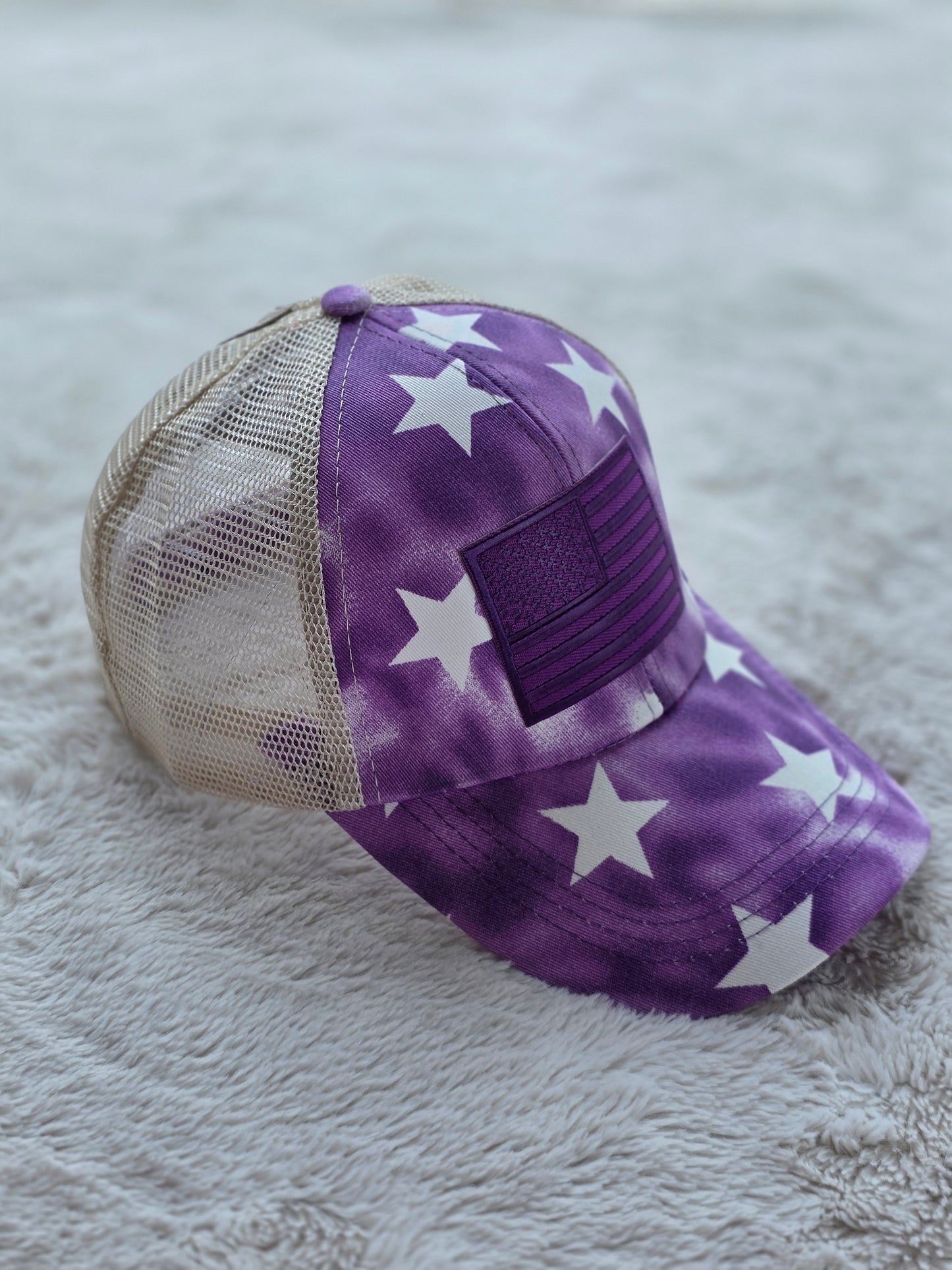 Purple Stars American Flag Trucker Hat