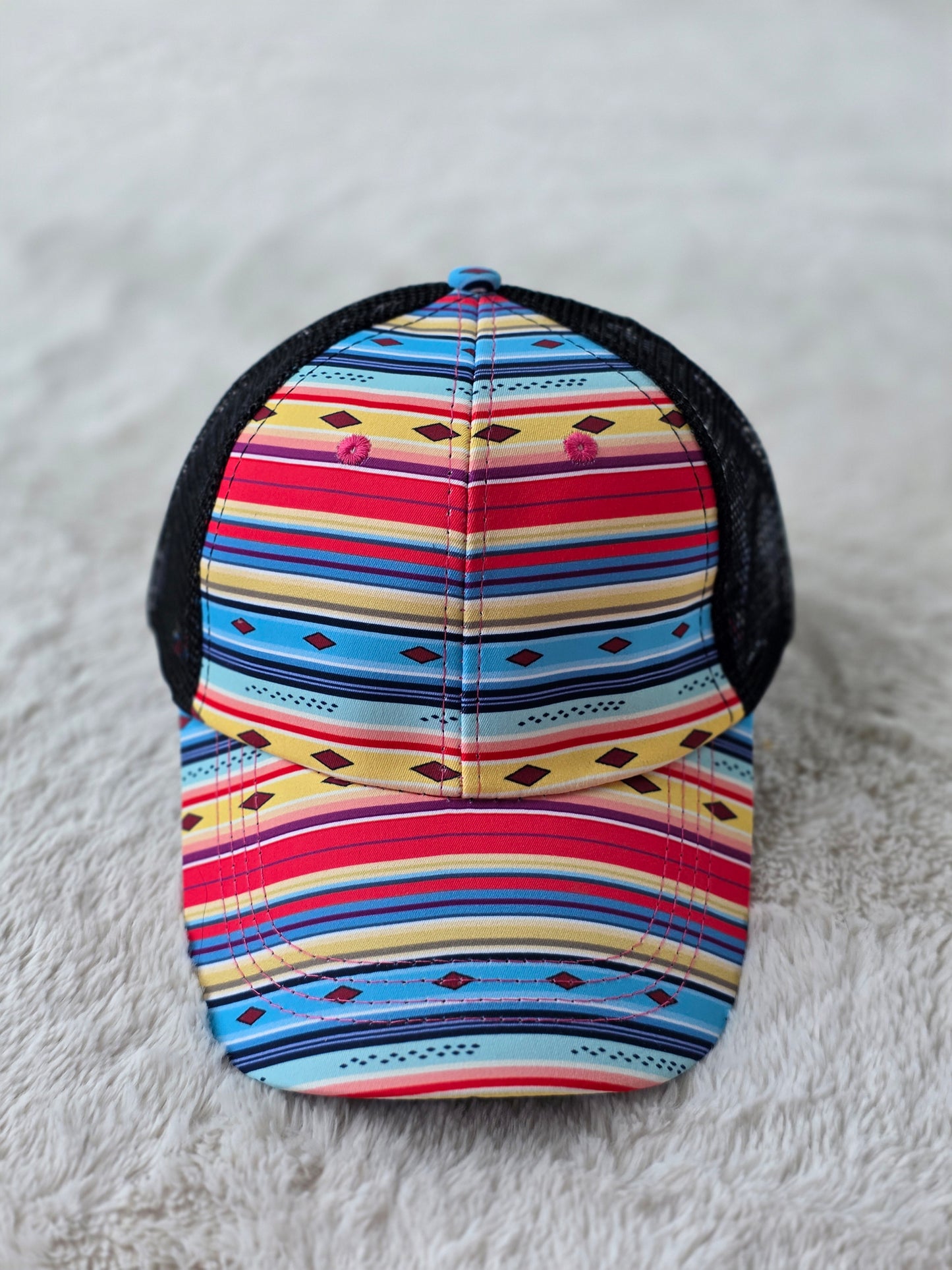 Serape Stripe Criss Cross Ponytail Hat