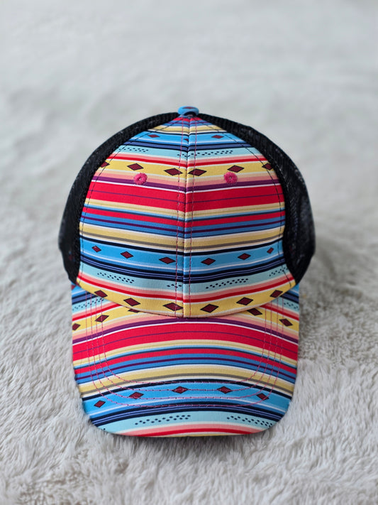 Serape Stripe Criss Cross Ponytail Hat