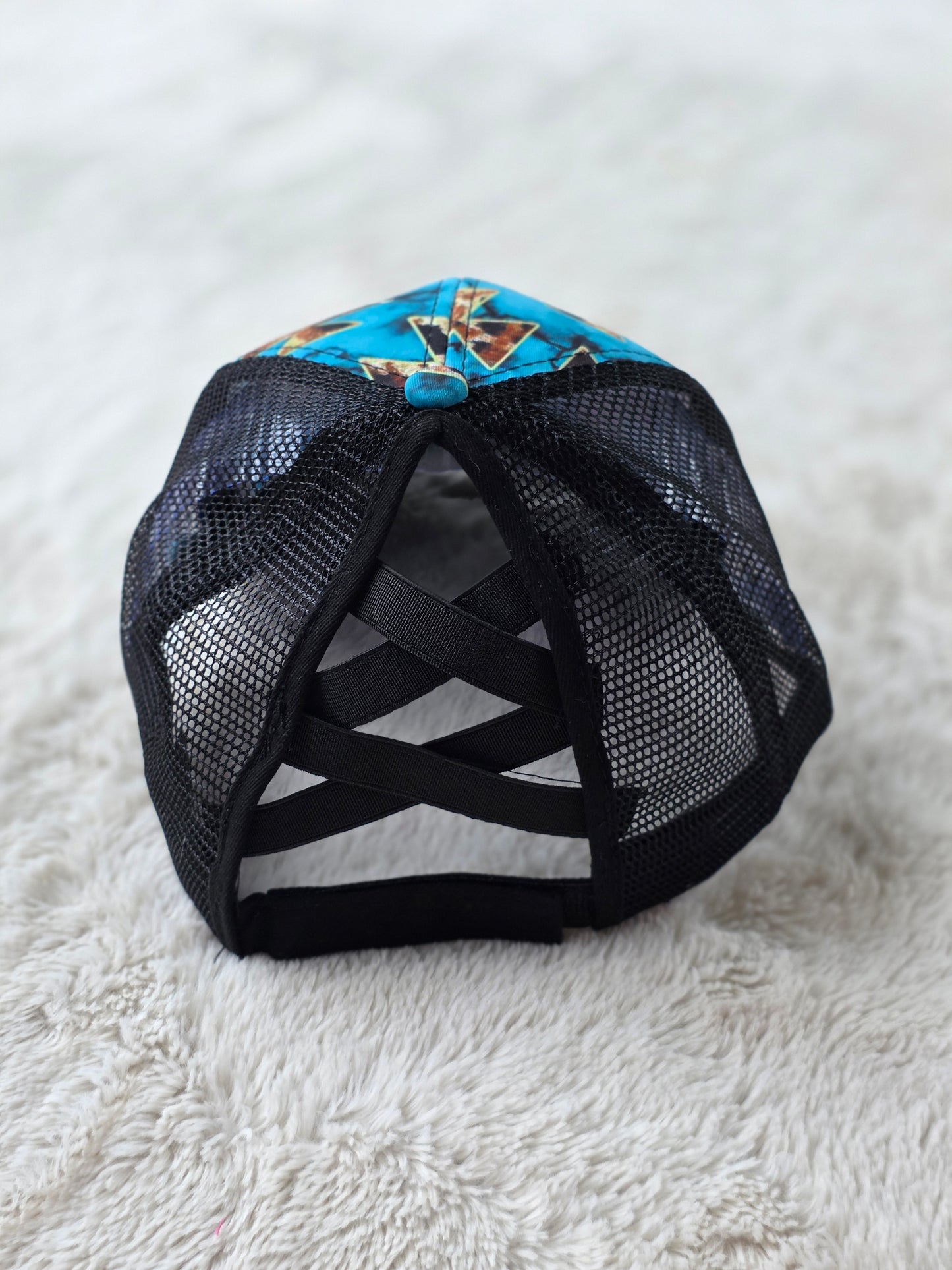 Turquoise Southwest Criss Cross Ponytail Hat
