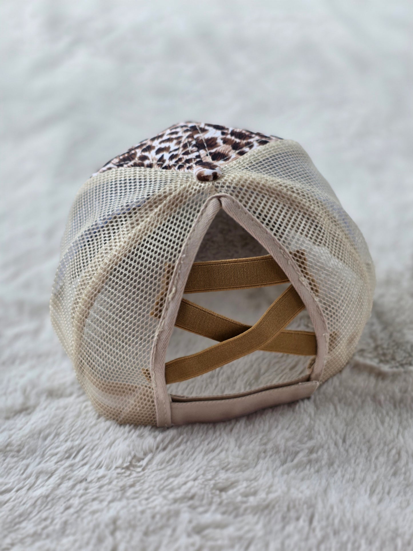 Leopard Print Criss Cross Ponytail Hat