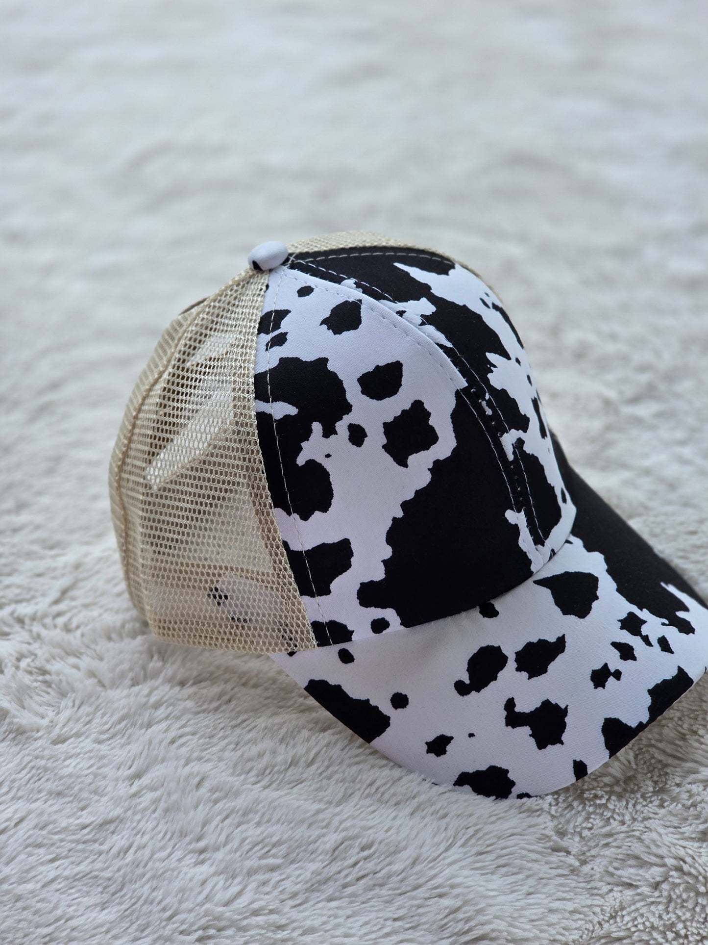 Youth Black Cow Print Trucker Hat