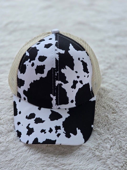 Youth Black Cow Print Trucker Hat
