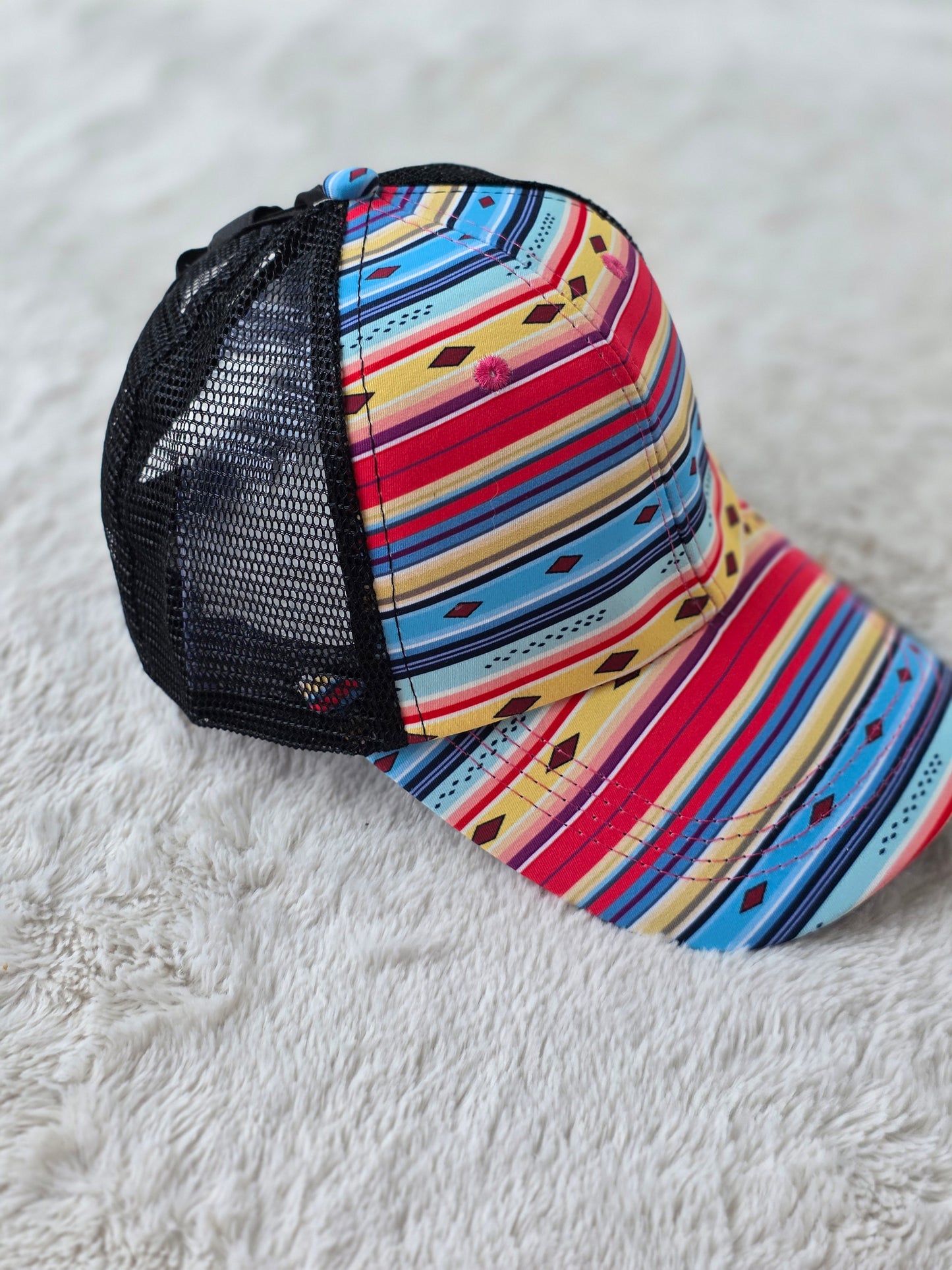 Serape Stripe Criss Cross Ponytail Hat