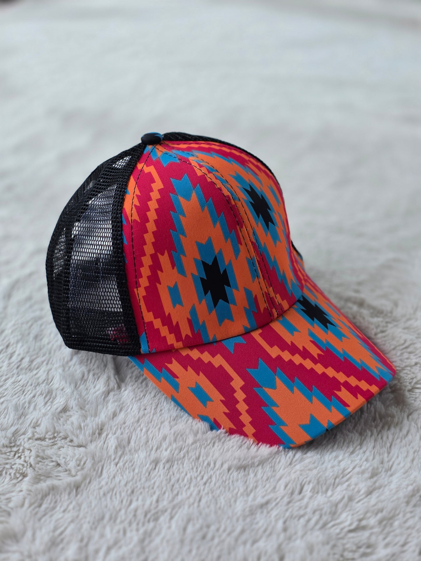 Vibrant Southwest Aztec Criss Cross Ponytail Hat