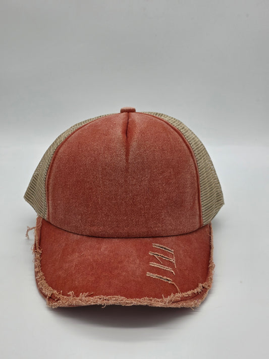 Distressed Coral Orange Foam Trucker Hat